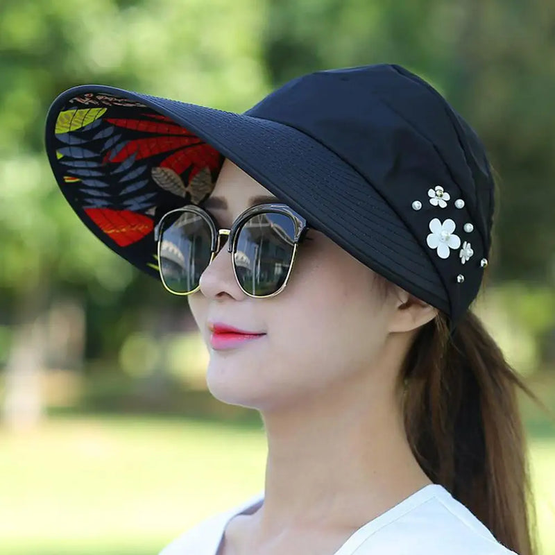 Chapeu de sol feminino, sobravel de aba larga.